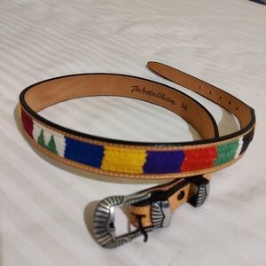 New 🆕 The Austin Collection Leather Belt With Colorful Woven Bands, Size 34